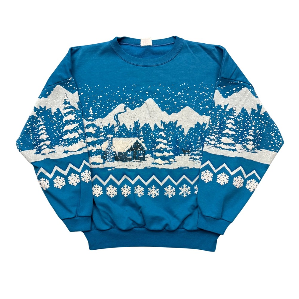 Vintage Lifestyle Winter Cabin Sweatshirt Snowflake Ski Puff Print Made in USA